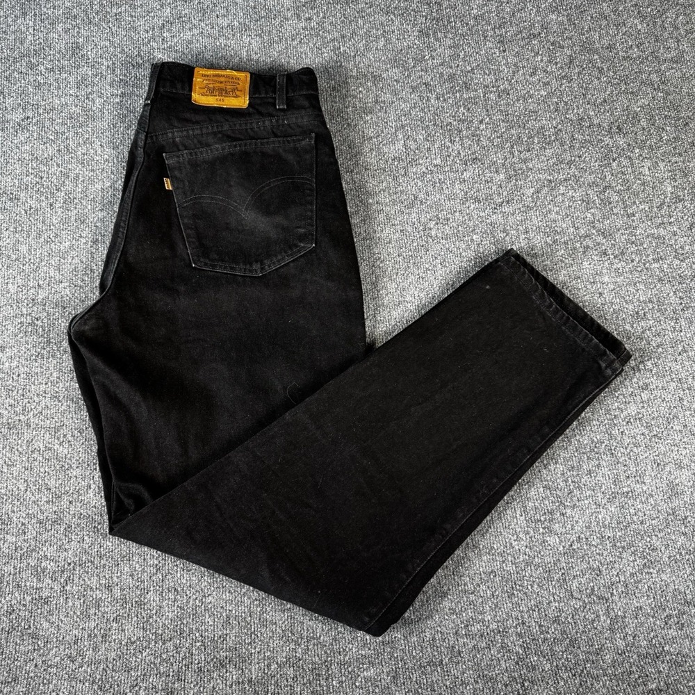VTG Levis Jeans Mens MZRS 38x34 Black 545 Loose Fit Tapered Denim Zip 90s Y2K